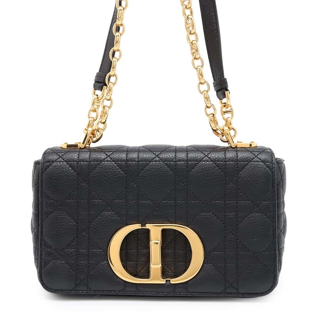 Christian Dior Chain Shoulder Bag Caro Cannage Black